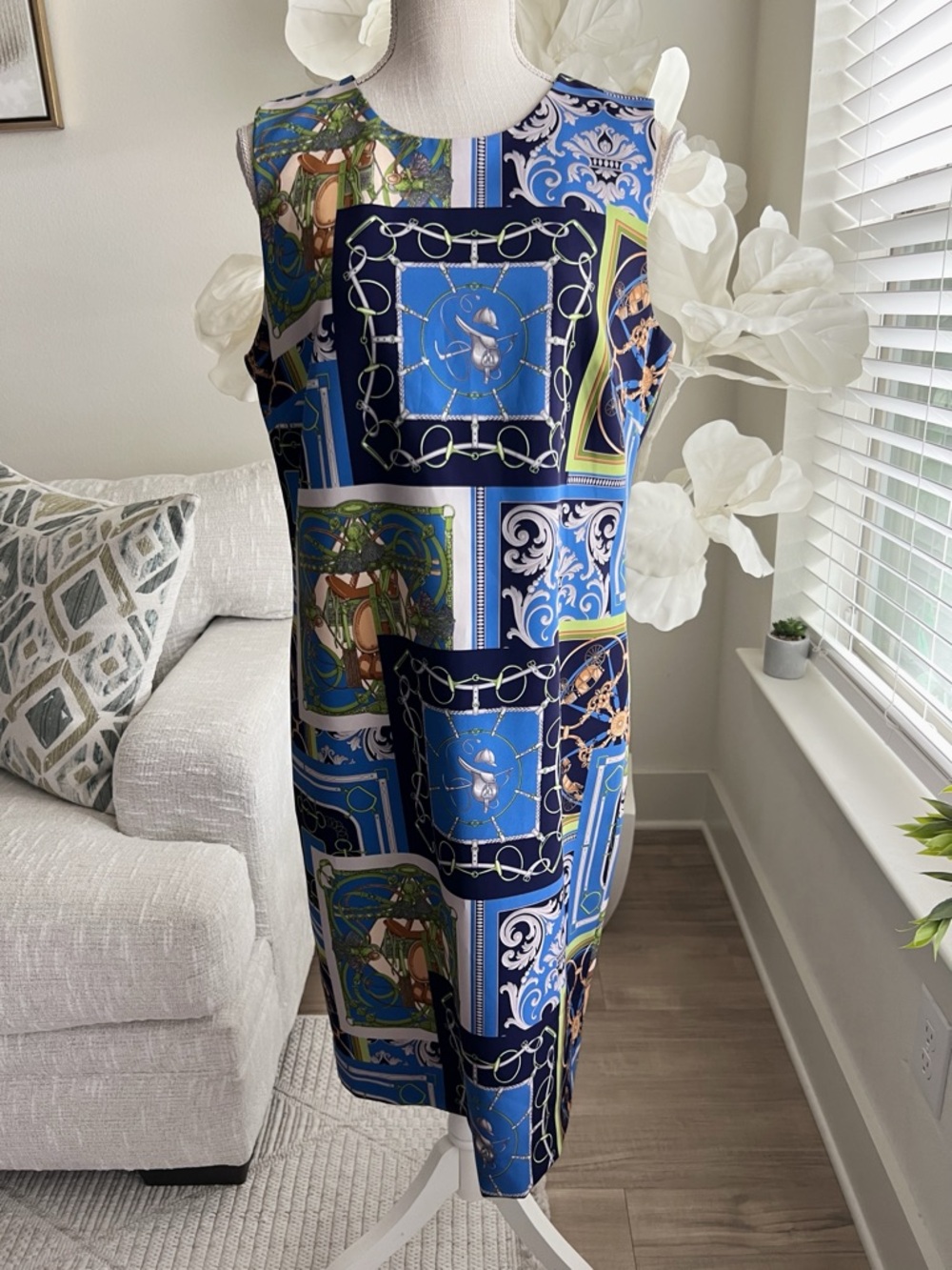 J. McLaughlin Belinda Heraldic Patchwork Print Sleeveless Multicolor Midi Dress